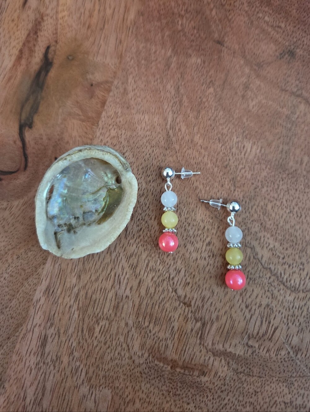 Handmade Pink, Yellow & White Beaded Drop Earrings Fairy Bohemian Whimsical Gift